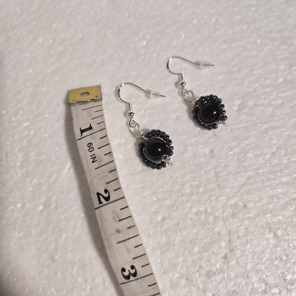 Hand Crafted Elegant Black and Silver Beaded Earrings